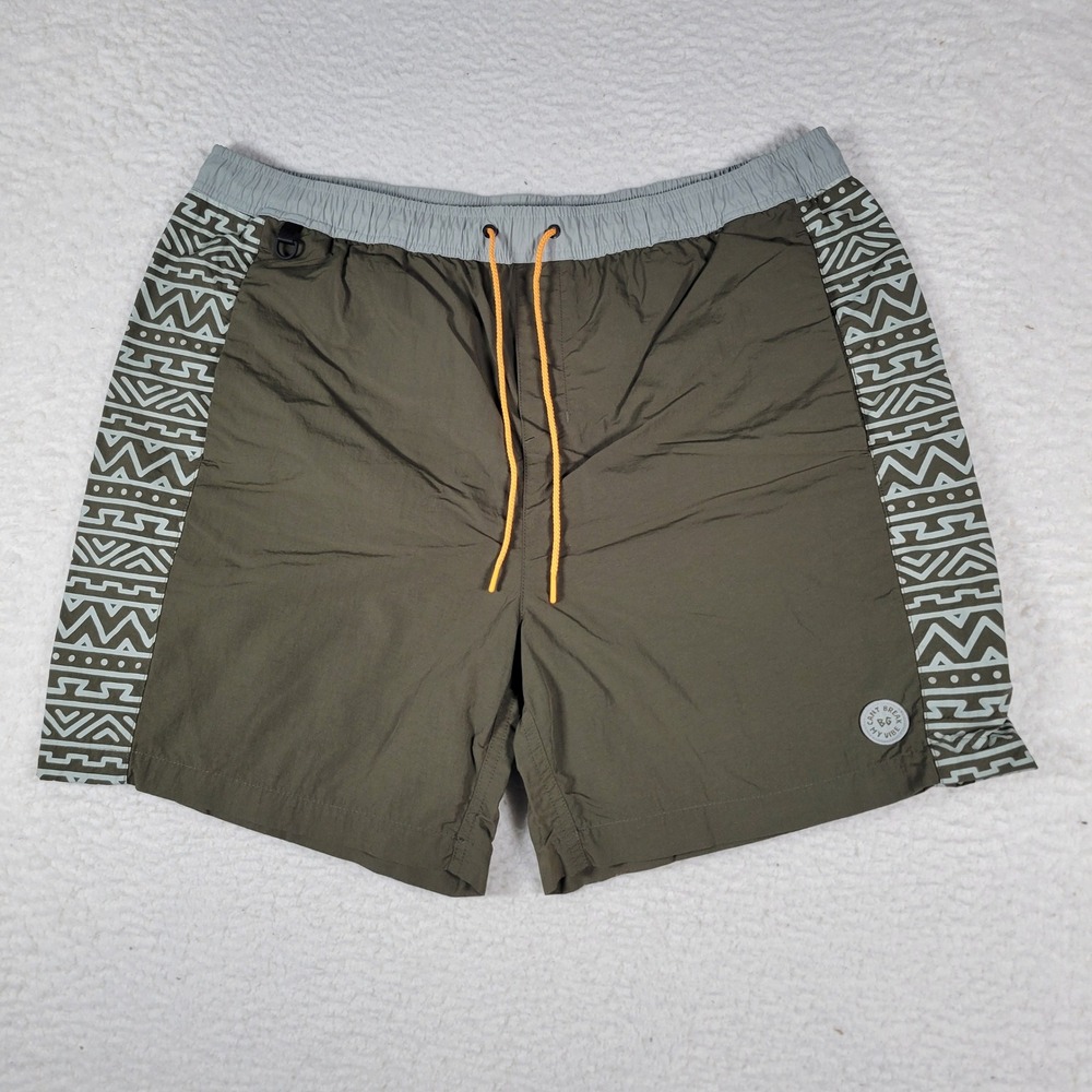 Bearded‎ Goat Swim Trunks Mens XXL Olive Green Grey Tribal Print Nylon Shorts